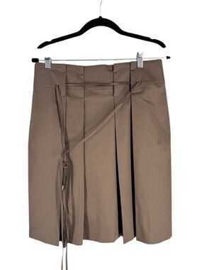 Les Copains Taupe mushroom  Pleated Mini Skirt with Tie Belt